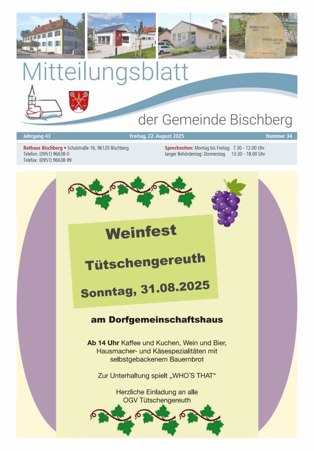 Mitteilungsblatt der Gemeinde Bischberg Titelblatt 34/2025