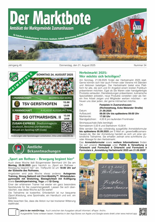 Zusmarshausen - Der Marktbote Titelblatt 34/2025