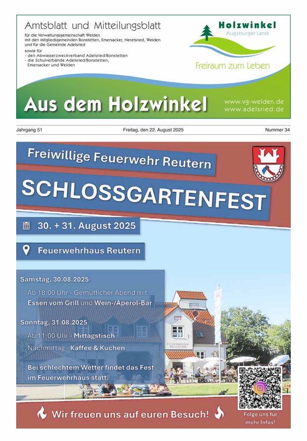 Aus dem Holzwinkel Amtsblatt u Mitteilungsblatt f VG Welden u GemAdelsried Titelblatt 34/2025