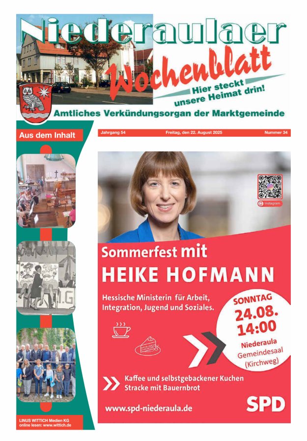 Niederaulaer Wochenblatt Titelblatt 34/2025