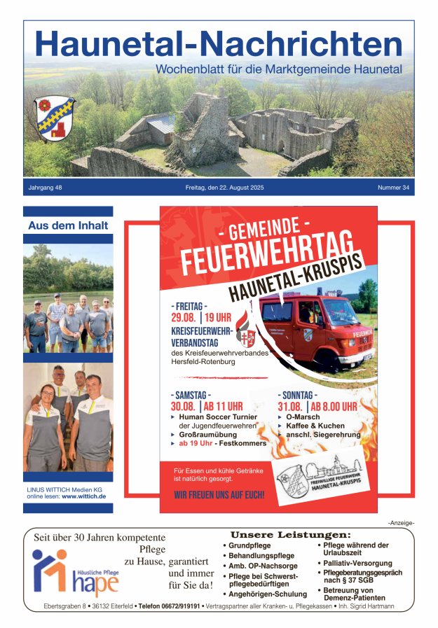 Haunetal-Nachrichten Titelblatt 34/2025