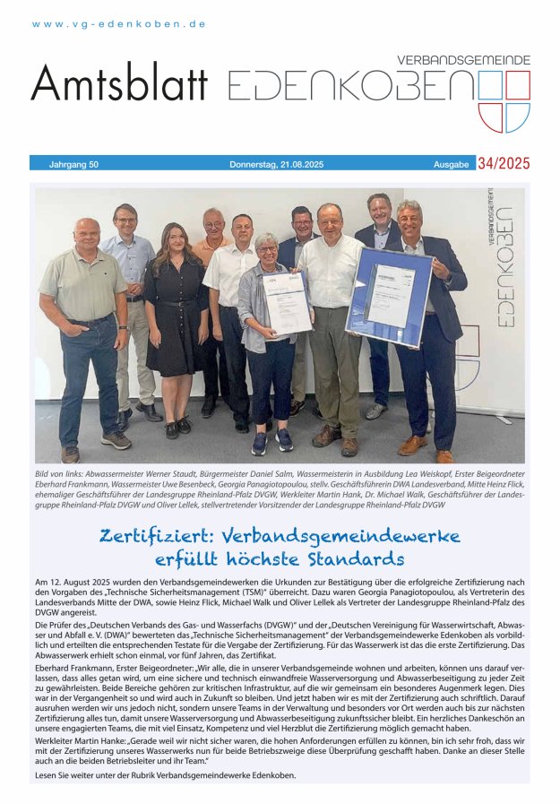 Amtsblatt VG Edenkoben Titelblatt 34/2025