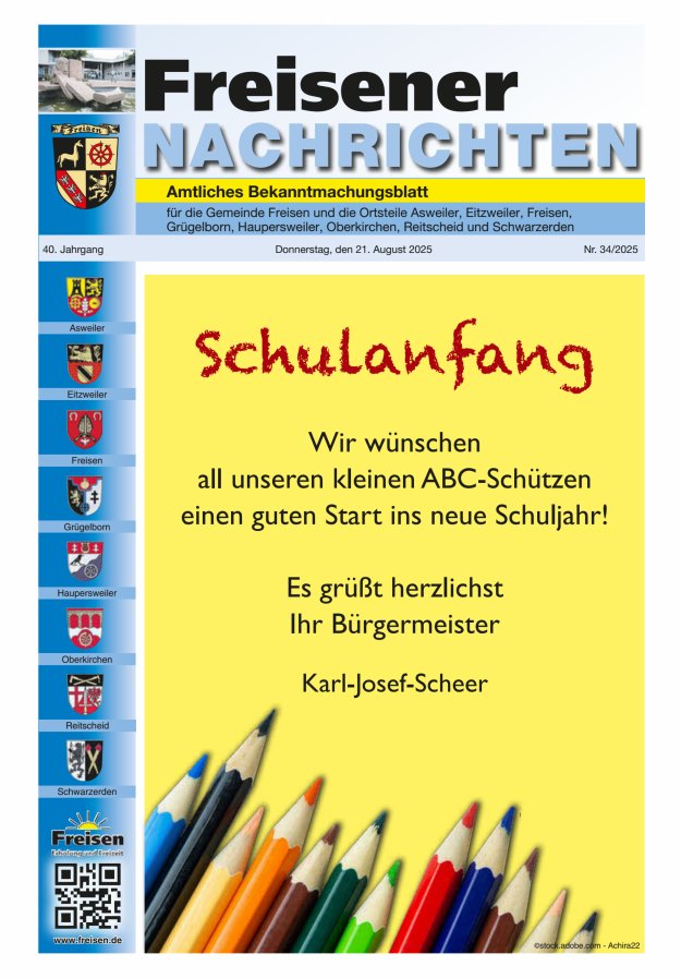 Freisener Nachrichten Titelblatt 34/2025