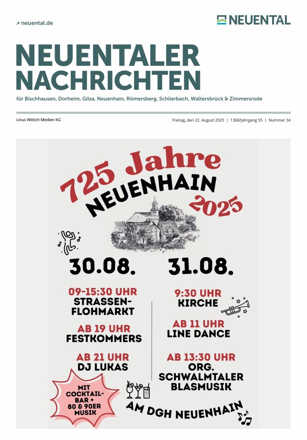 Neuentaler Nachrichten Titelblatt 34/2025