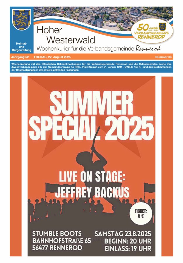 Hoher Westerwald - Wochenkurier für die Verbandsgemeinde Rennerod Titelblatt 34/2025