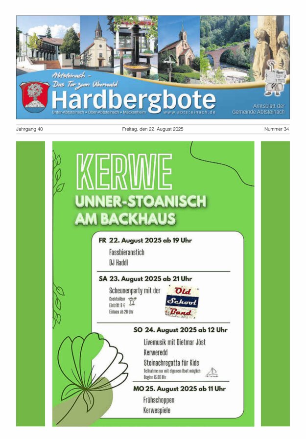 Hardbergbote - Mitteilungsblatt der Gemeinde Abtsteinach Titelblatt 34/2025