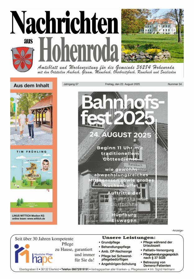 Nachrichten aus Hohenroda Titelblatt 34/2025