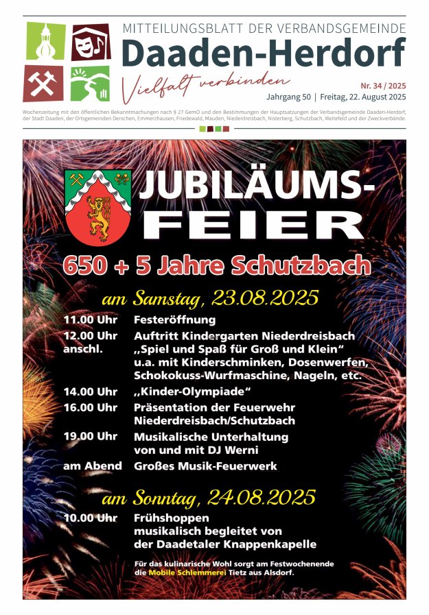 Mitteilungsblatt der Verbandsgemeinde Daaden-Herdorf Titelblatt 34/2025