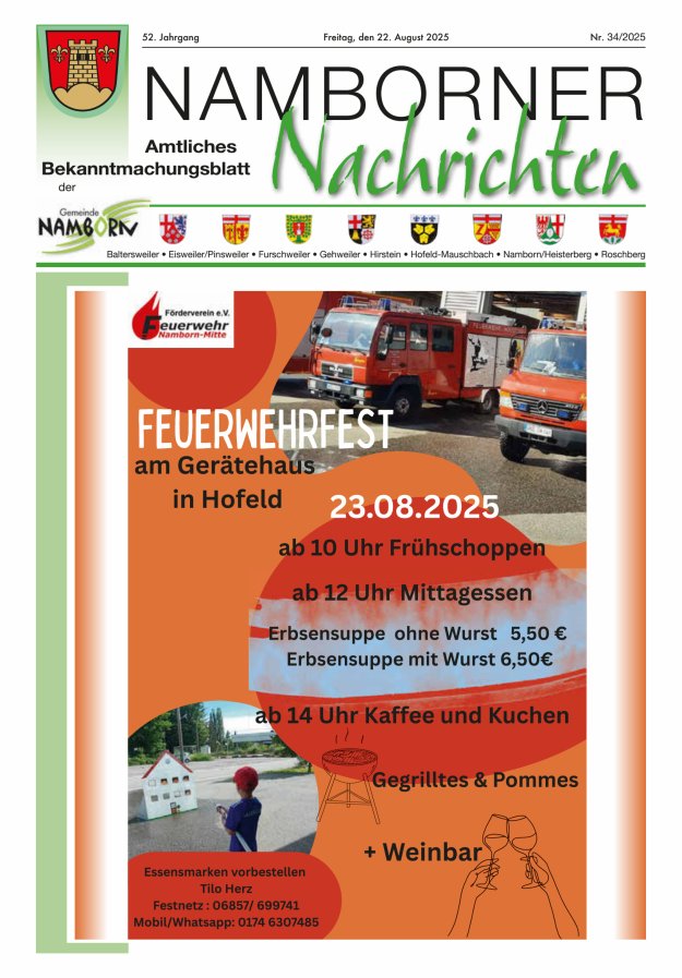 Namborner Nachrichten Titelblatt 34/2025
