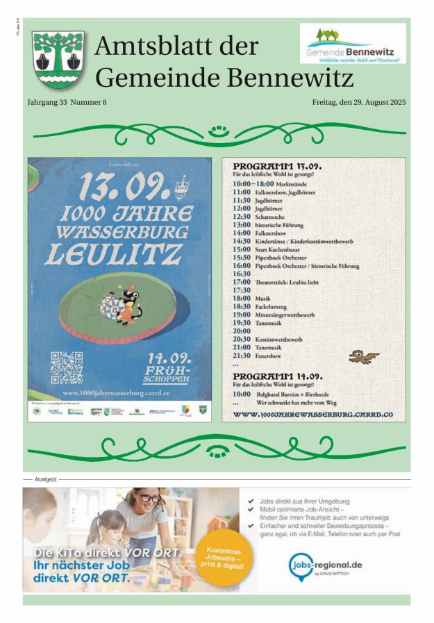 Amtsblatt der Gemeinde Bennewitz Titelblatt 08/2025
