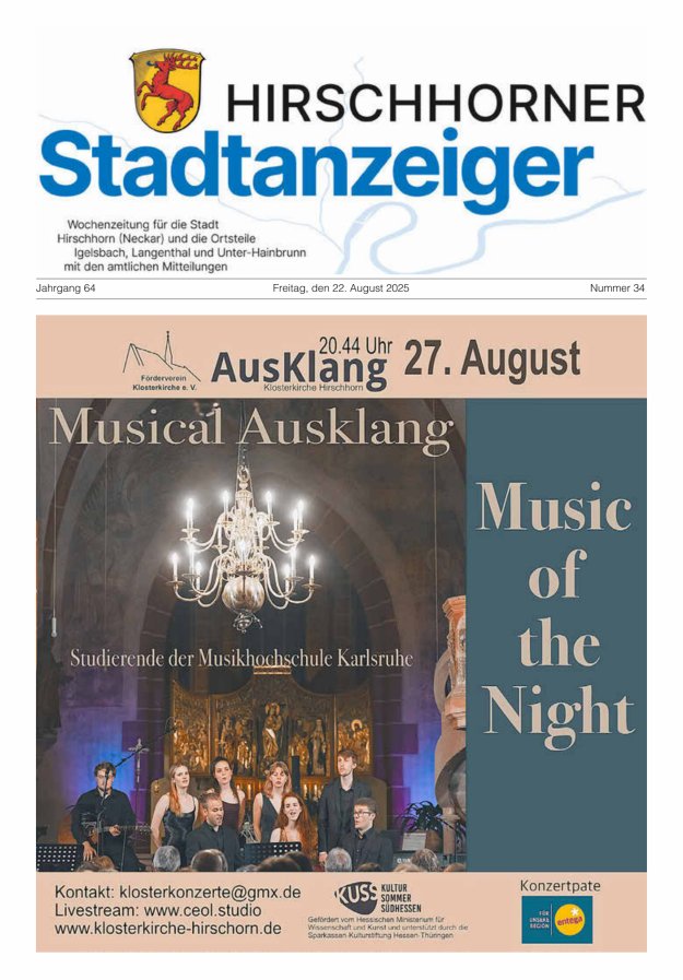 Hirschhorner Stadtanzeiger Titelblatt 34/2025