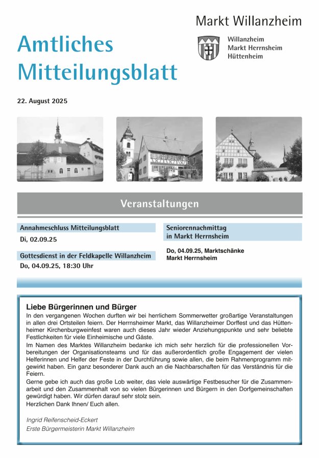 Amtliches Mitteilungsblatt des Marktes Willanzheim Titelblatt 17/2025