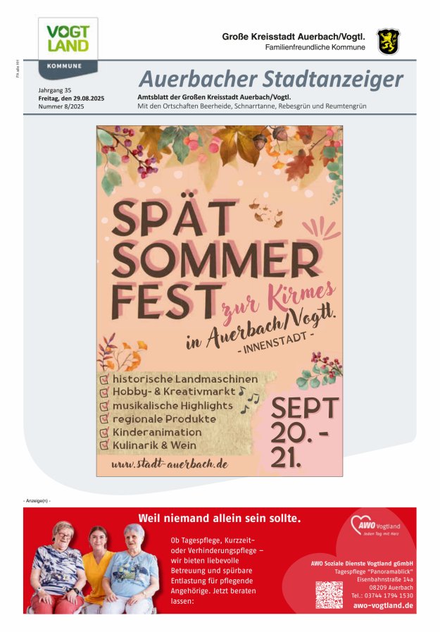 Auerbacher Stadtanzeiger Titelblatt 08/2025