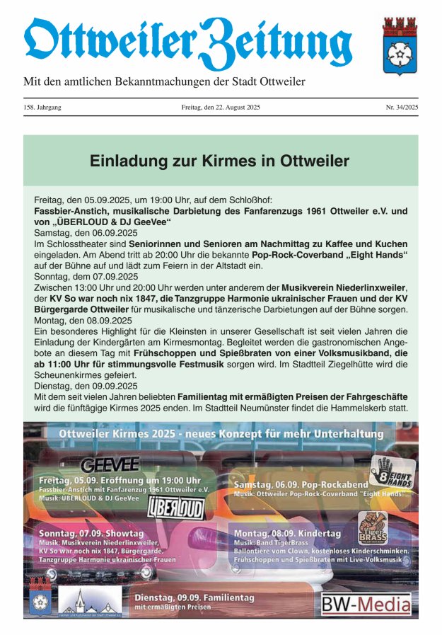 Ottweiler Zeitung Titelblatt 34/2025