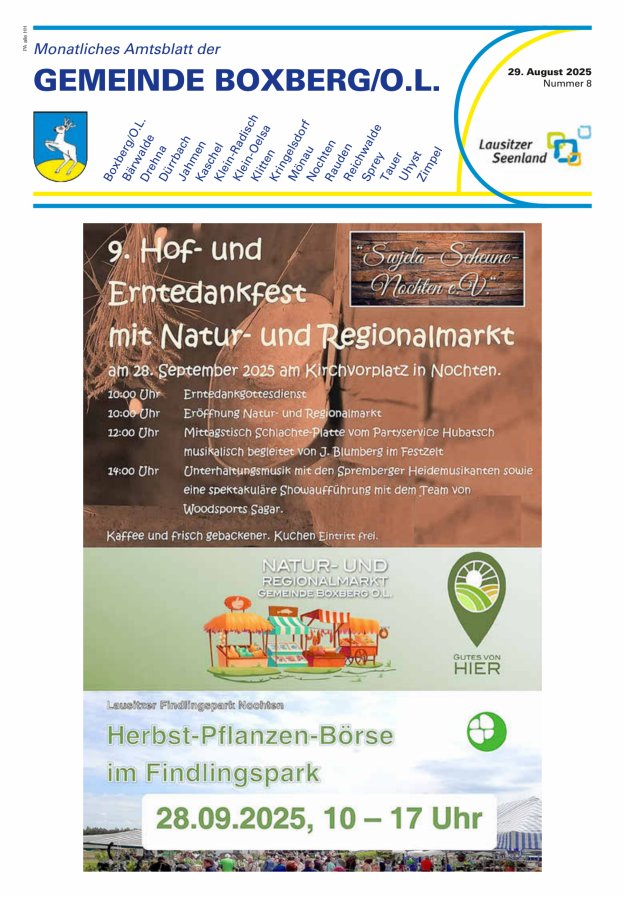 Monatliches Amtsblatt der Gemeinde Boxberg/O.L. Titelblatt 08/2025