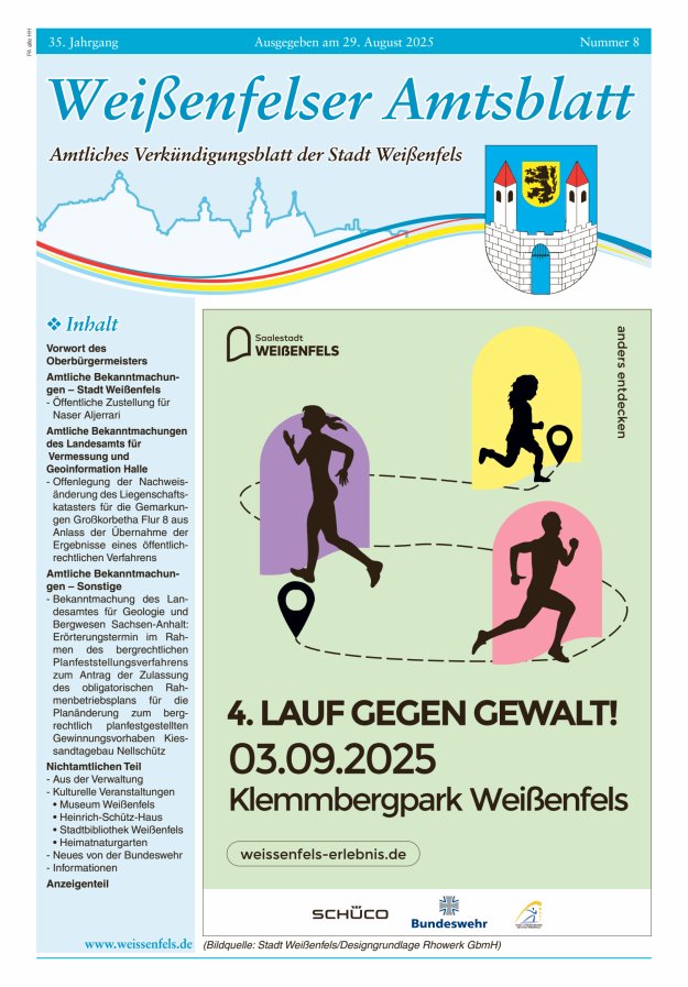 Weißenfelser Amtsblatt – Amtliches Verkündungsblatt der Stadt Weißenfels Titelblatt 08/2025