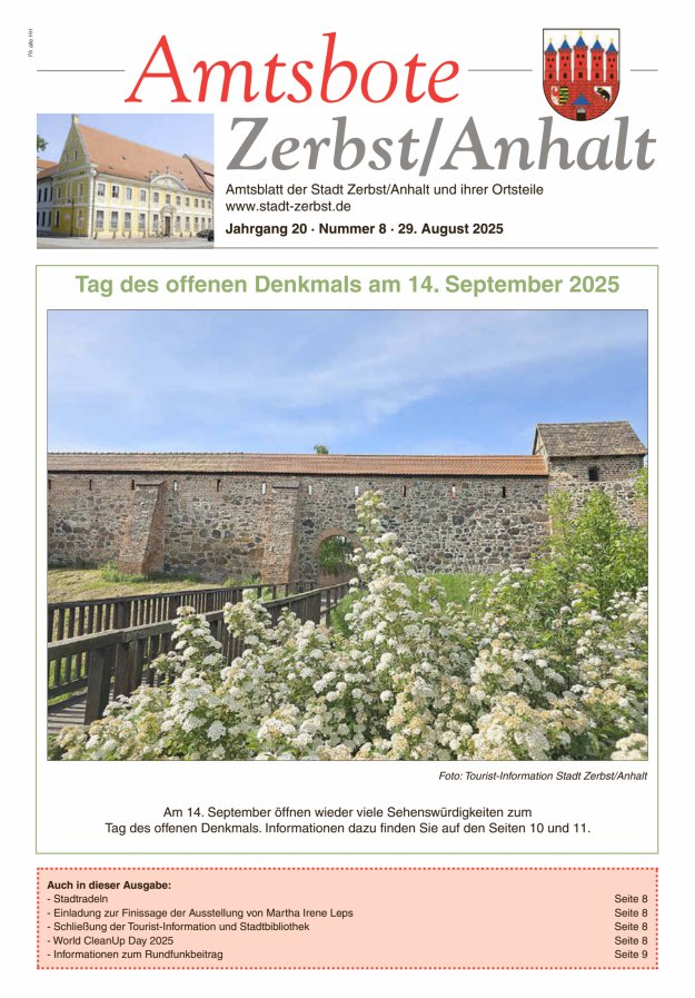 Amtsbote Zerbst/Anhalt – Amtsblatt der Stadt Zerbst/Anhalt und ihrer Ortsteile Titelblatt 08/2025