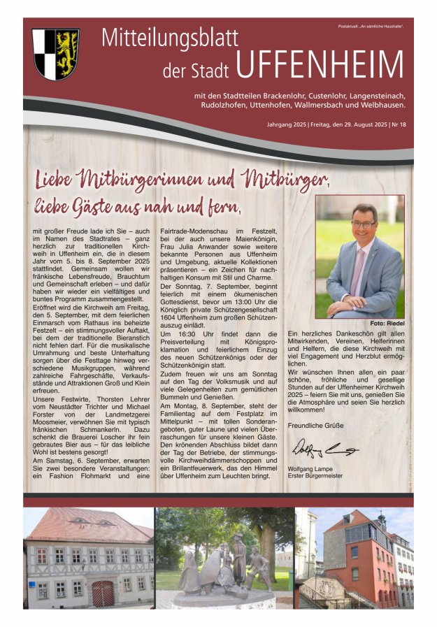 Mitteilungsblatt der Stadt Uffenheim Titelblatt 18/2025