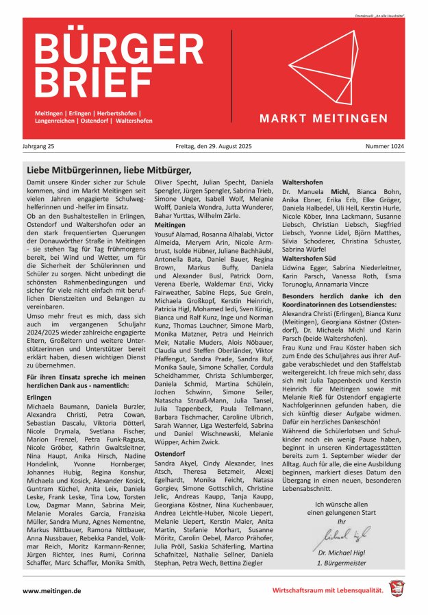 Meitinger Bürgerbrief Titelblatt 1024/2025