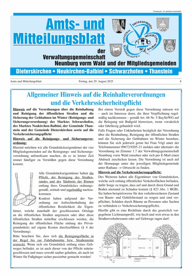 Amts- u Mitteilungsblatt der VG Neunburg vorm Wald u d Mitgliedsgemeinden Titelblatt 08/2025
