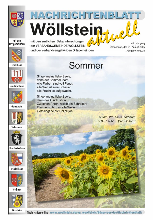 Nachrichtenblatt Wöllstein aktuell Titelblatt 34/2025