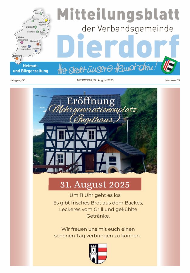 Mitteilungsblatt der Verbandsgemeinde Dierdorf Titelblatt 35/2025