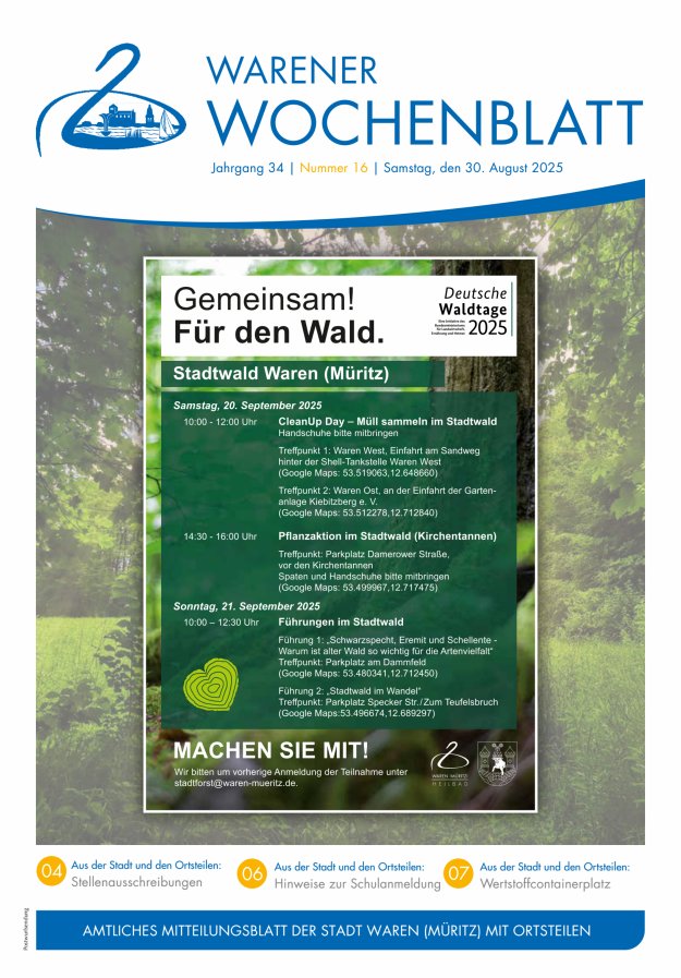Warener Wochenblatt Titelblatt 16/2025