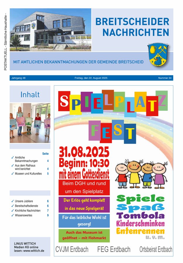 Breitscheider Nachrichten Titelblatt 34/2025