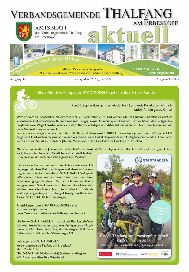 Thalfang aktuell - Amtsblatt VG Thalfang Titelblatt 34/2025