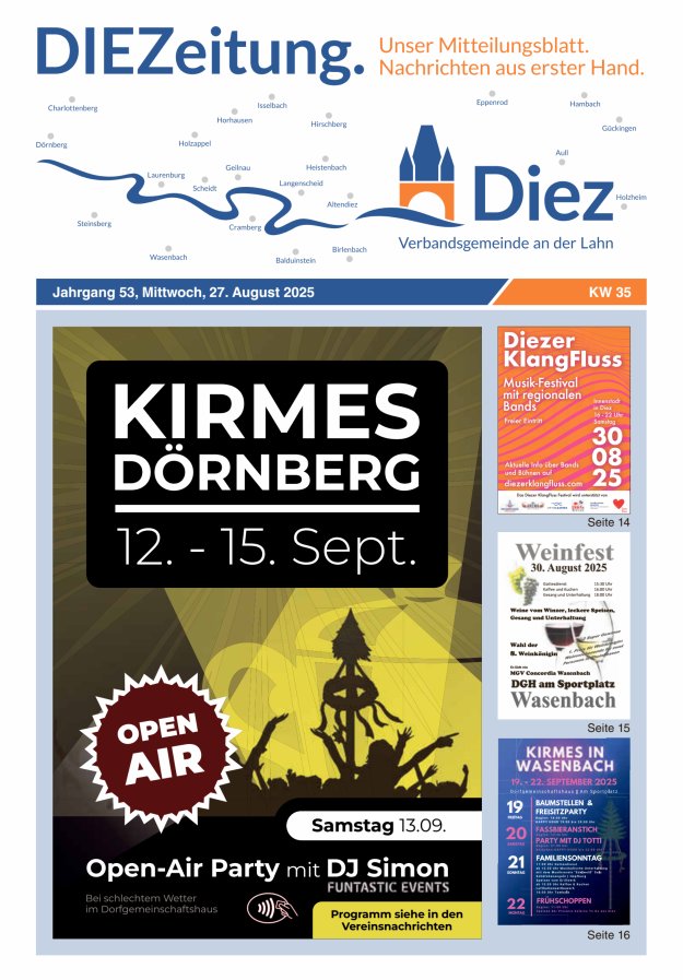 Mitteilungsblatt der Verbandsgemeinde Diez und der Ortsgemeinden Titelblatt 35/2025