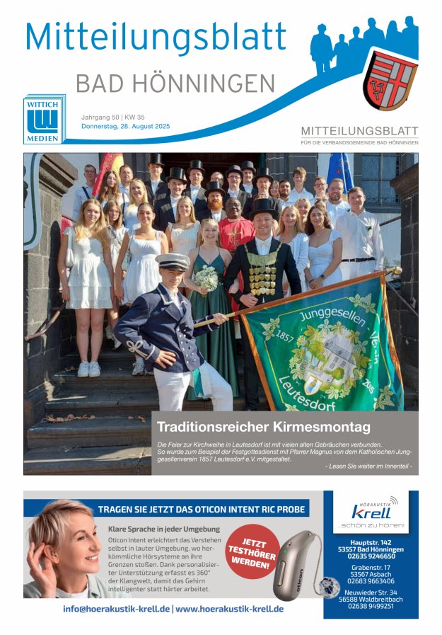 Mitteilungsblatt für den Bereich der Verbandsgemeinde Bad Hönningen Titelblatt 35/2025