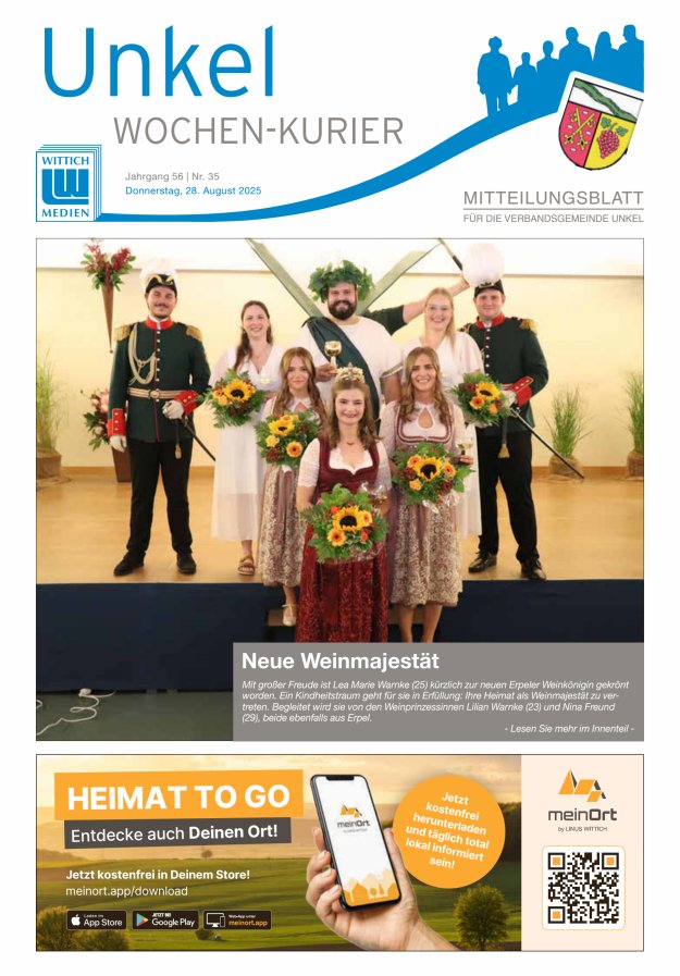 Wochen-Kurier Verbandsgemeinde Unkel Titelblatt 35/2025