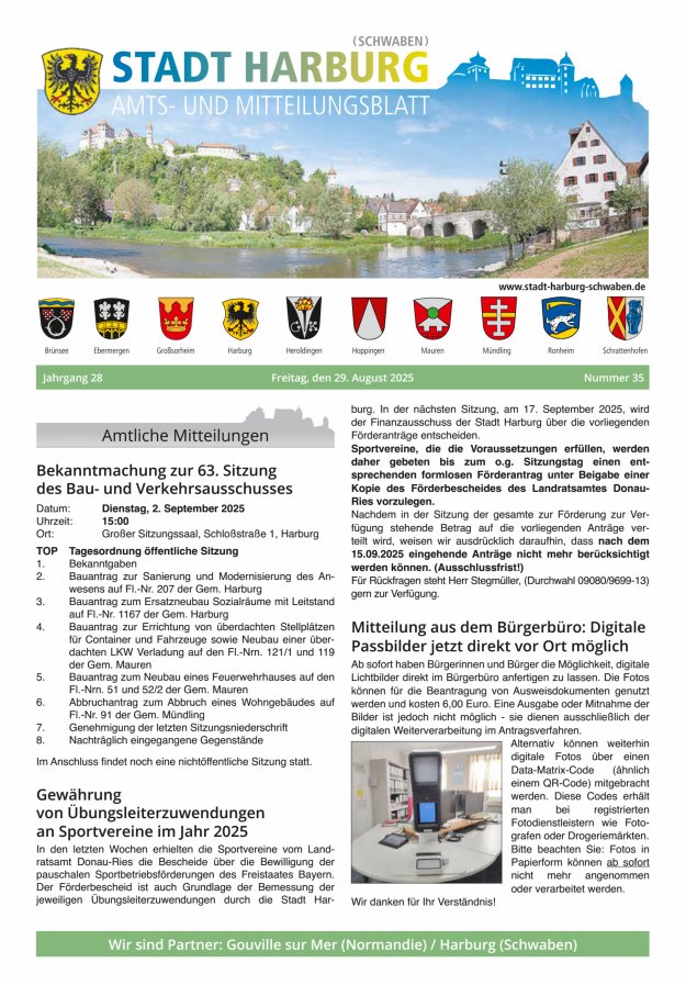 Amts- und Mitteilungsblatt der Stadt Harburg Titelblatt 35/2025