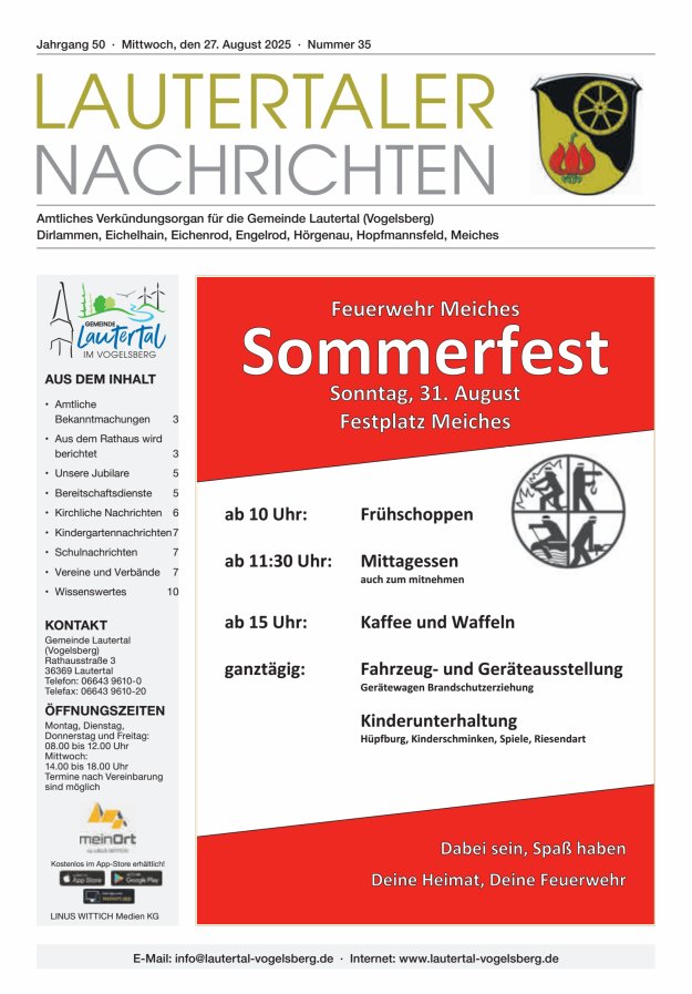 Lautertaler Nachrichten Titelblatt 35/2025