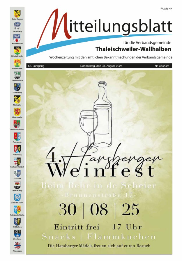 Mitteilungsblatt VG Thaleischweiler-Wallhalben Titelblatt 35/2025