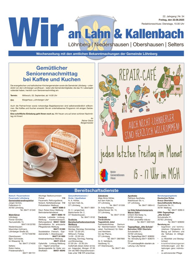 Amtliches Mitteilungsblatt der Gemeinde Löhnberg Titelblatt 34/2025