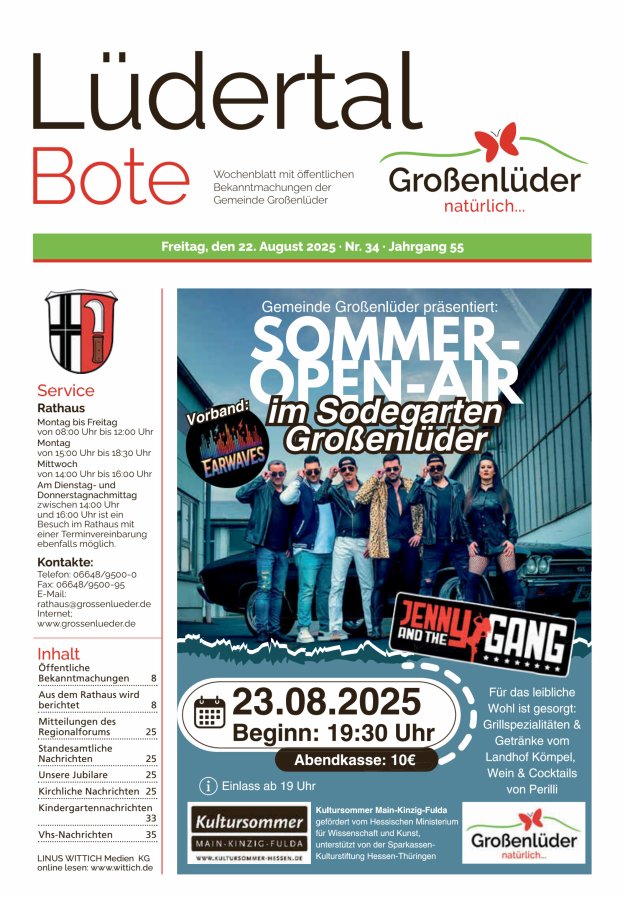Wochenblatt mit öffentlichen Bekanntmachungen der Gemeinde Großenlüder Titelblatt 34/2025