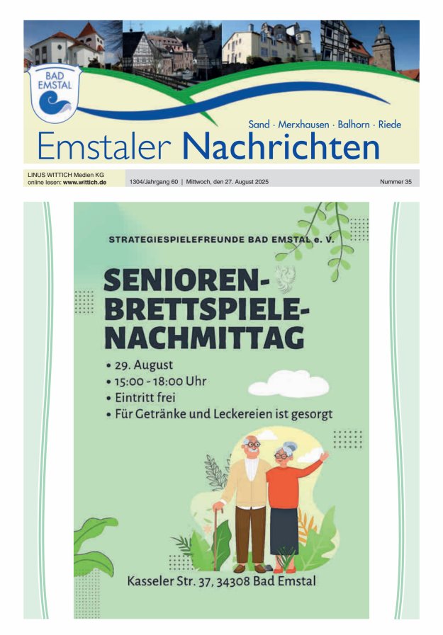 Emstaler Nachrichten Titelblatt 35/2025