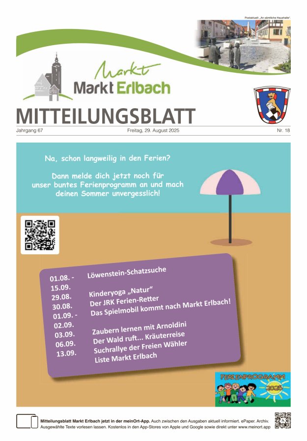 Mitteilungsblatt Markt Erlbach Titelblatt 18/2025
