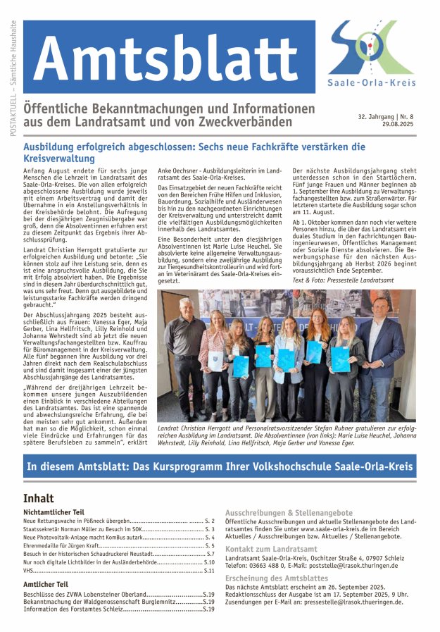 Amtsblatt des Saale-Orla-Kreises Titelblatt 08/2025
