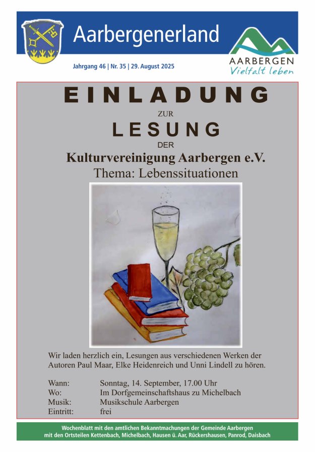 Aarbergenerland - Wochenblatt mit den amtlichen Bekanntmachungen Titelblatt 35/2025