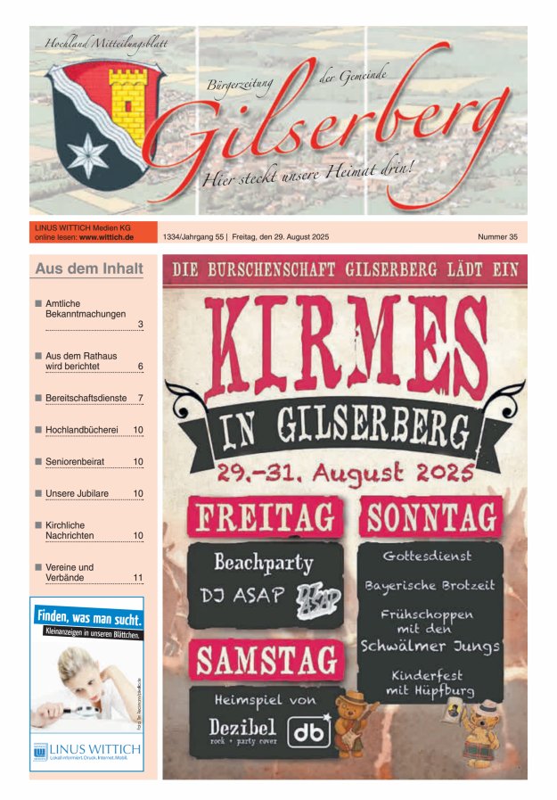 Hochland Mitteilungsblatt Gilserberg Titelblatt 35/2025