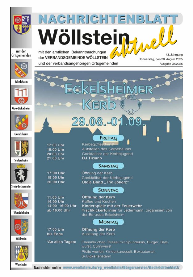 Nachrichtenblatt Wöllstein aktuell Titelblatt 35/2025