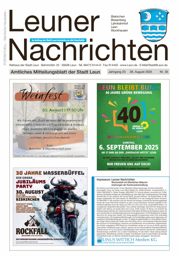 Leuner Nachrichten Titelblatt 35/2025