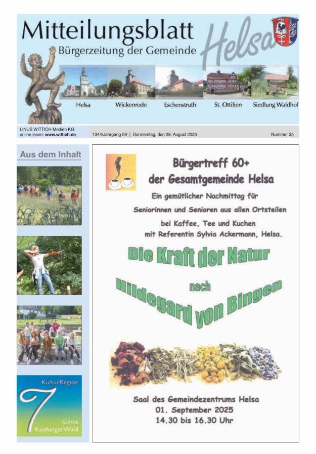 Mitteilungsblatt Helsa Titelblatt 35/2025