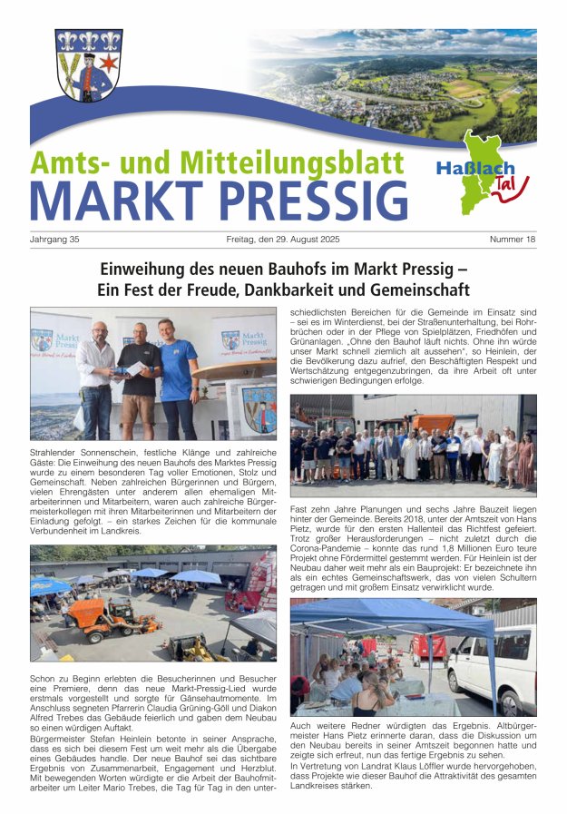 Amtsblatt für den Markt Pressig mit den Gemeindeteilen Titelblatt 18/2025