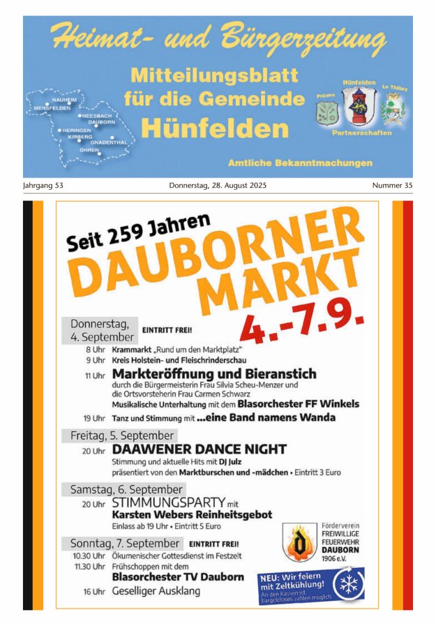 Mitteilungsblatt für die Gemeinde Hünfelden Titelblatt 35/2025