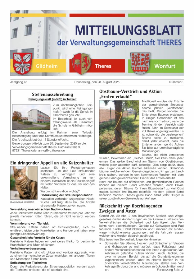 Mitteilungsblatt der Verwaltungsgemeinschaft Theres Titelblatt 08/2025