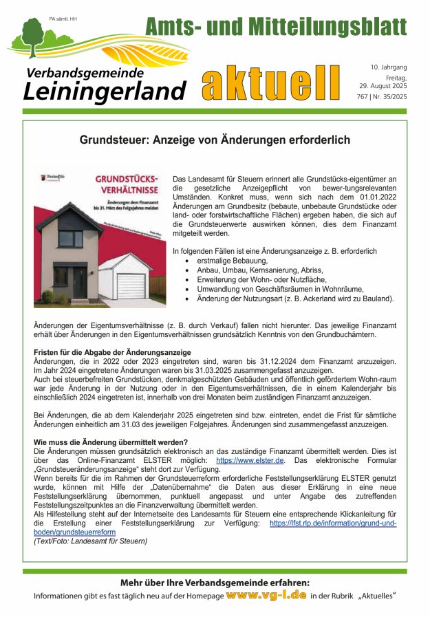 VG Leiningerland aktuell Titelblatt 35/2025