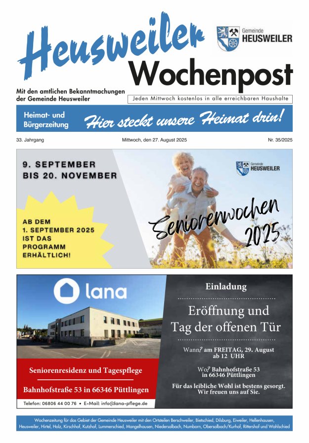 Heusweiler Wochenpost Titelblatt 35/2025